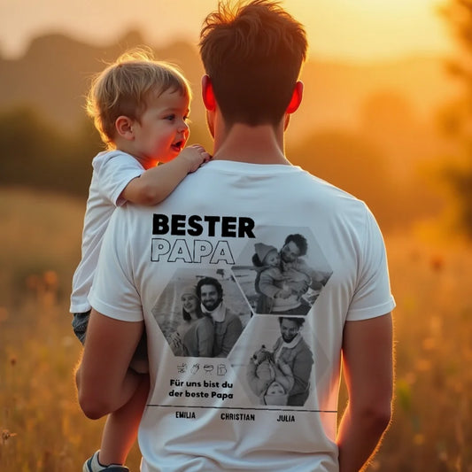 Bester Papa Wabe - Bio Herren Shirt *personalisierbar mit Fotos*