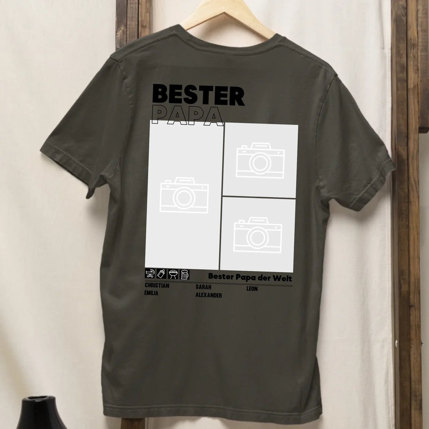 Bester Papa - Bio Herren Shirt *personalisierbar mit Fotos* Creator T-Shirt 2.0 ST ST BACK ONLY Khaki