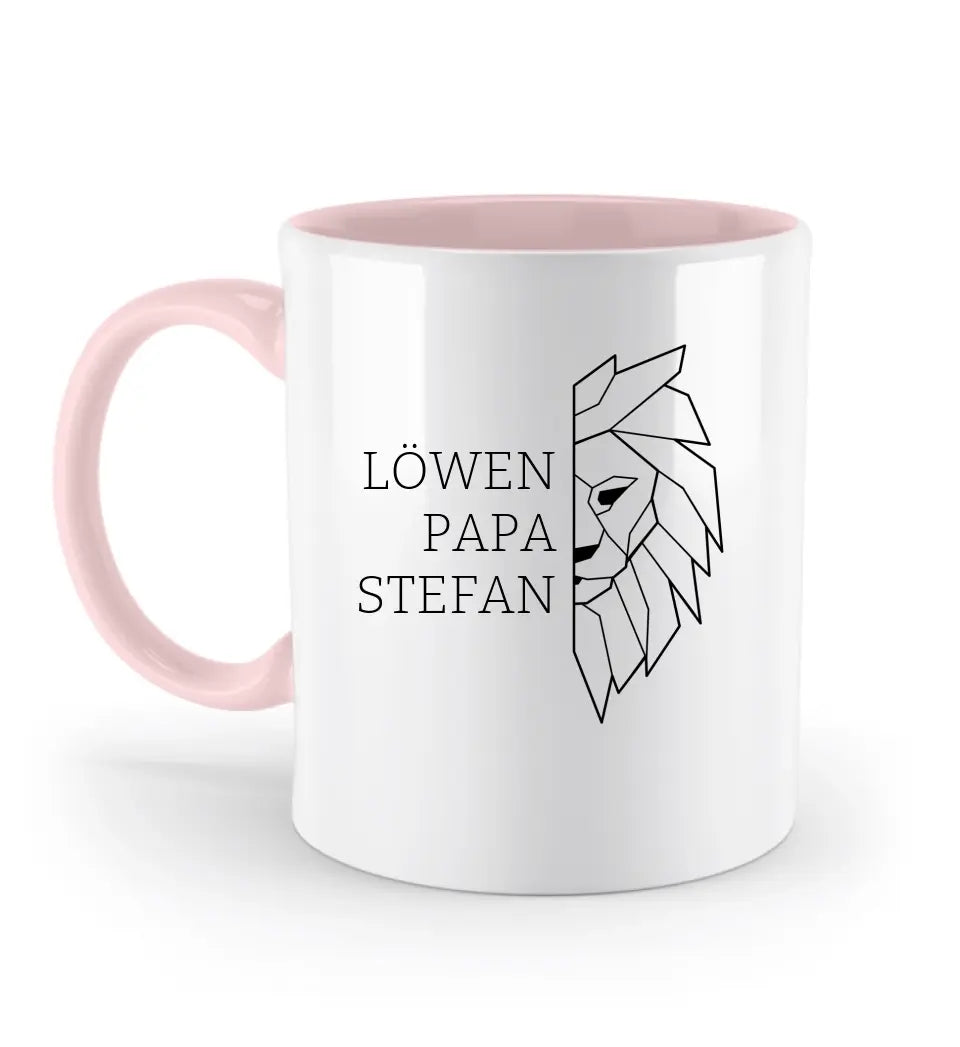 Löwen Papa - Zweifarbige Tasse mit Namen