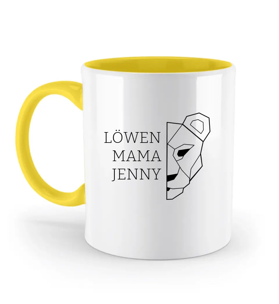 Löwen Mama - Zweifarbige Tasse mit Namen