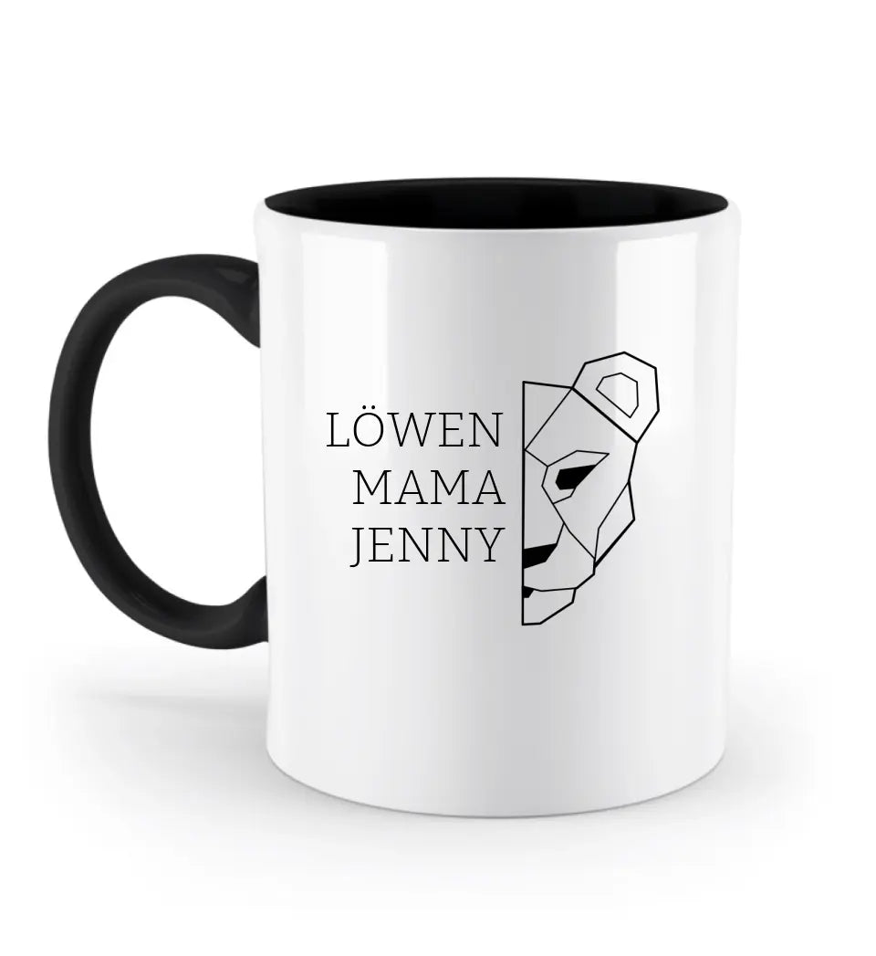 Löwen Mama - Zweifarbige Tasse mit Namen