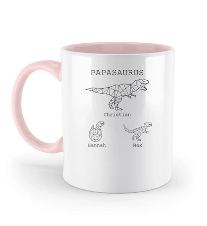 Papasaurus - Zweifarbige Tasse mit Namen