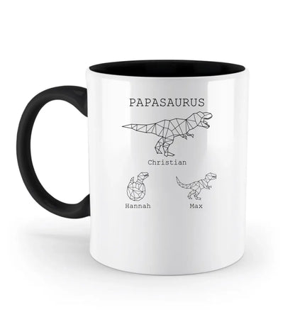 Papasaurus - Zweifarbige Tasse mit Namen