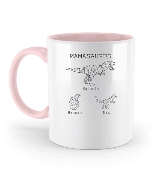 Mamasaurus - Zweifarbige Tasse mit Namen
