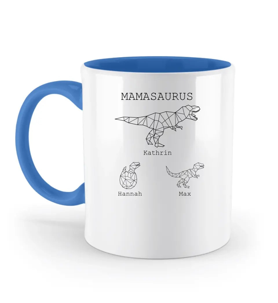 Mamasaurus - Zweifarbige Tasse mit Namen