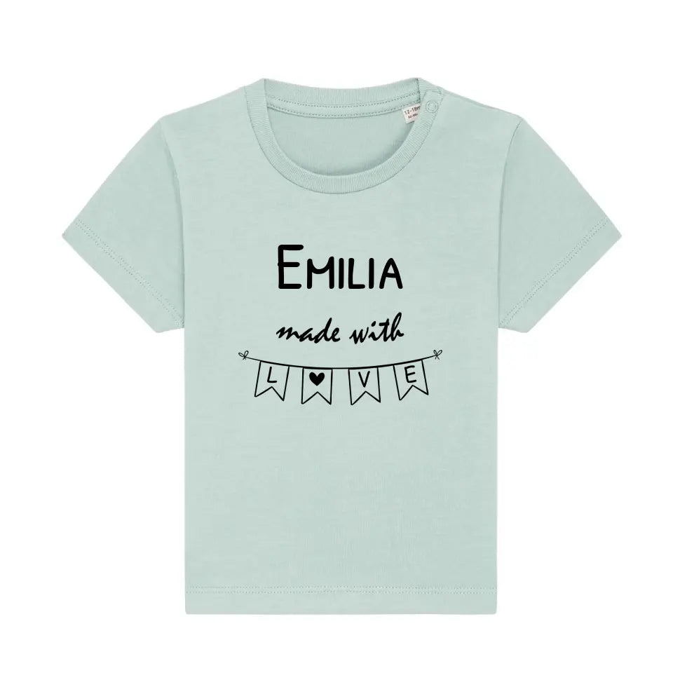 Made with Love - Bio Baby Shirt *personalisierbar* Baby Creator T-Shirt ST ST NEU Caribbean-Blue