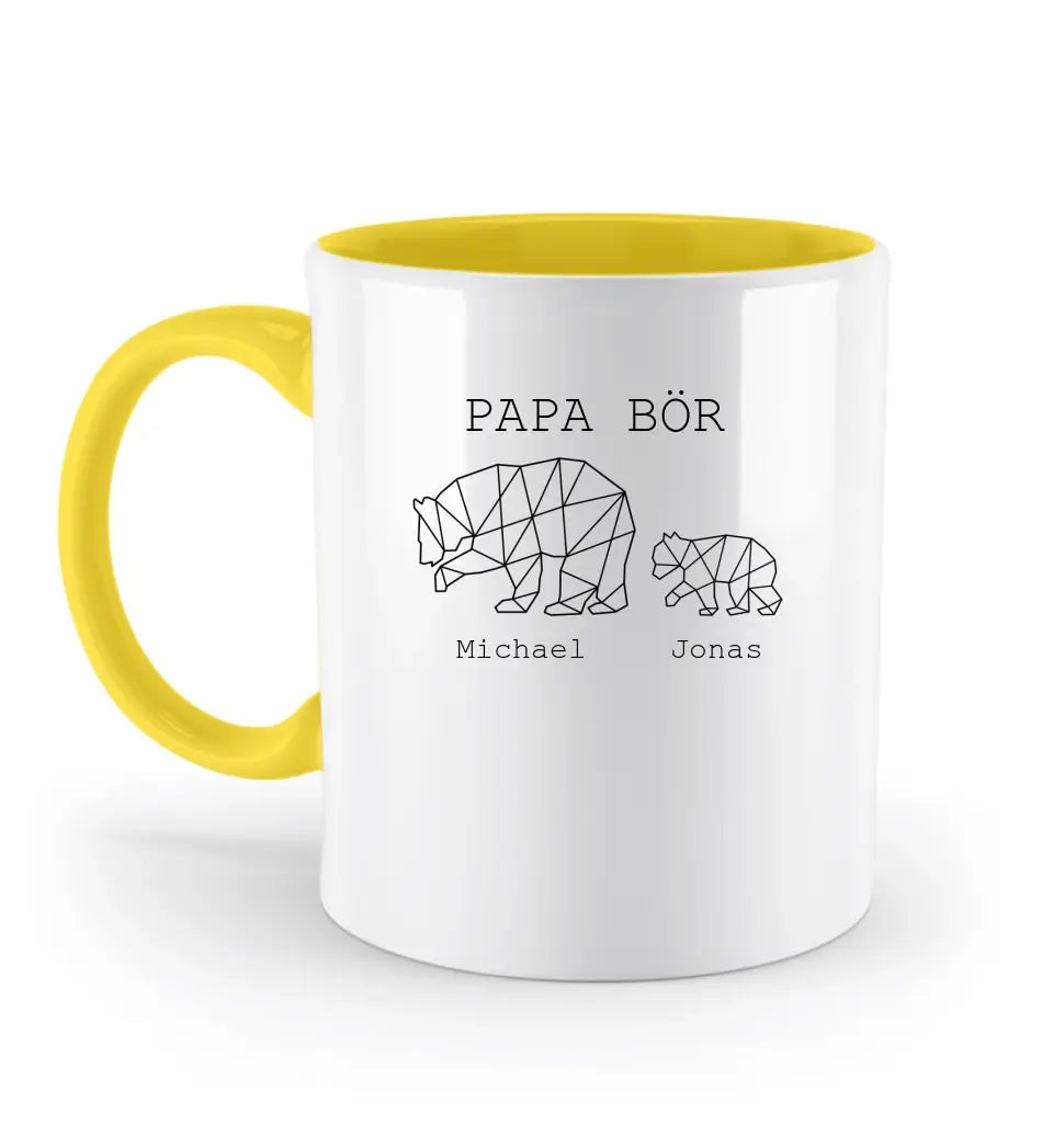 Papa Bör - Zweifarbige Tasse mit Namen