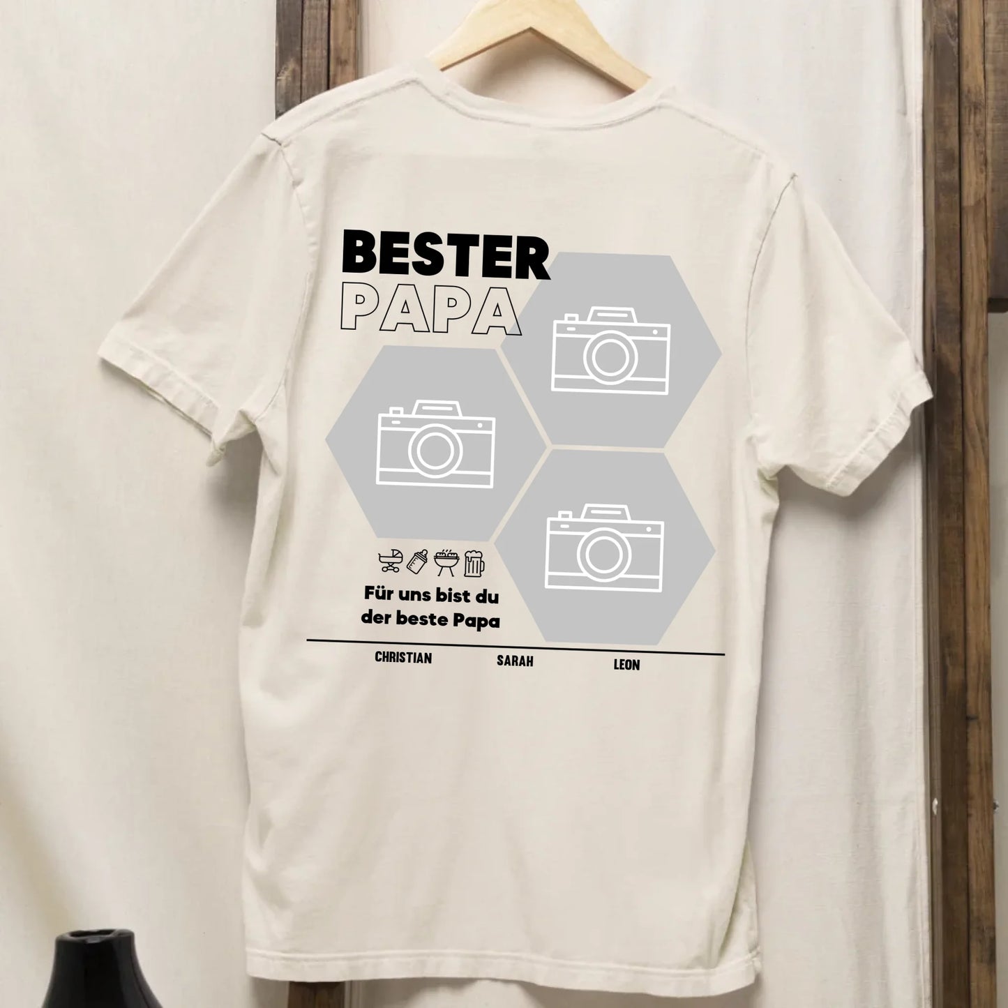 Bester Papa Wabe - Bio Herren Shirt *personalisierbar mit Fotos* Creator T-Shirt 2.0 ST ST BACK ONLY Natural-Raw