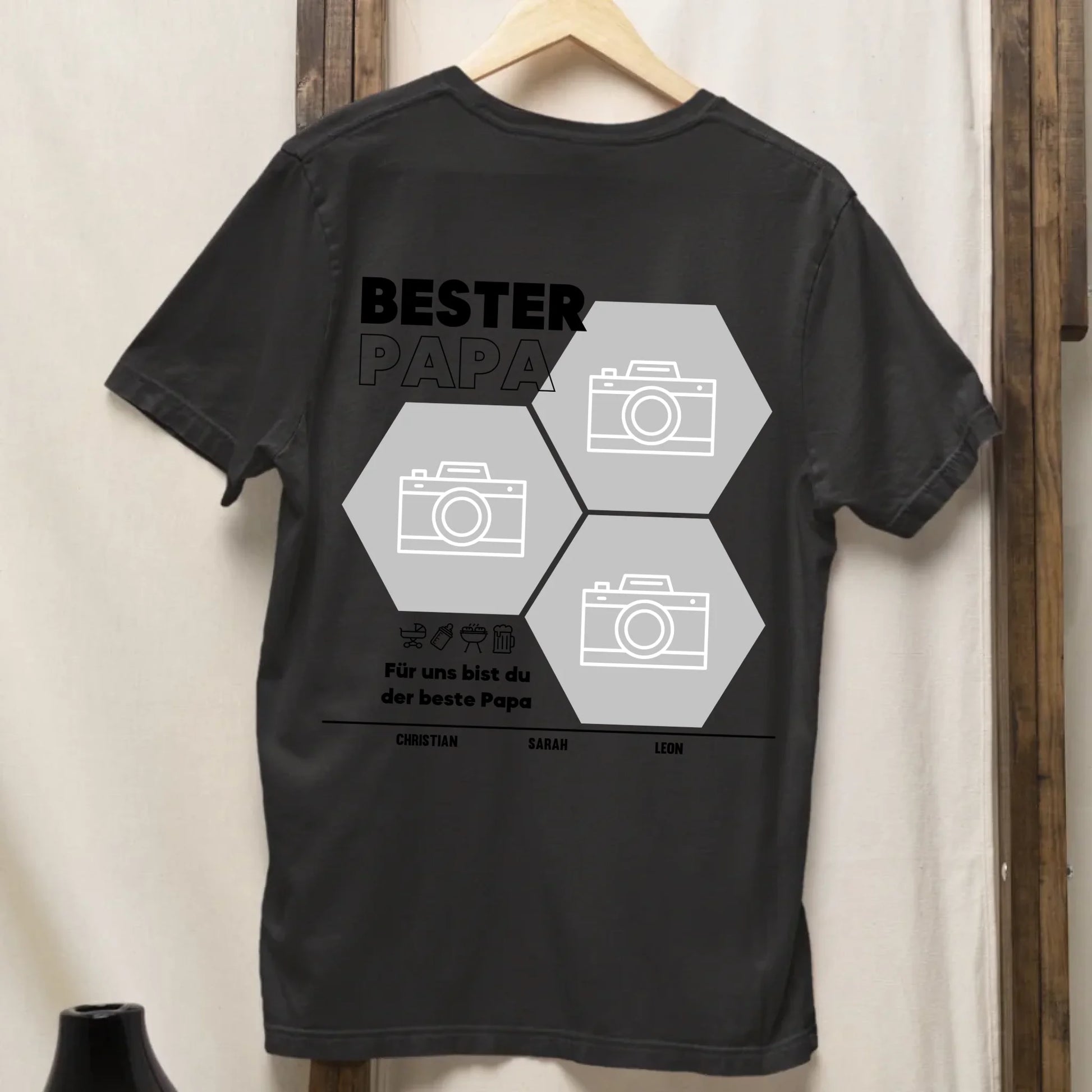 Bester Papa Wabe - Bio Herren Shirt *personalisierbar mit Fotos* Creator T-Shirt 2.0 ST ST BACK ONLY Black