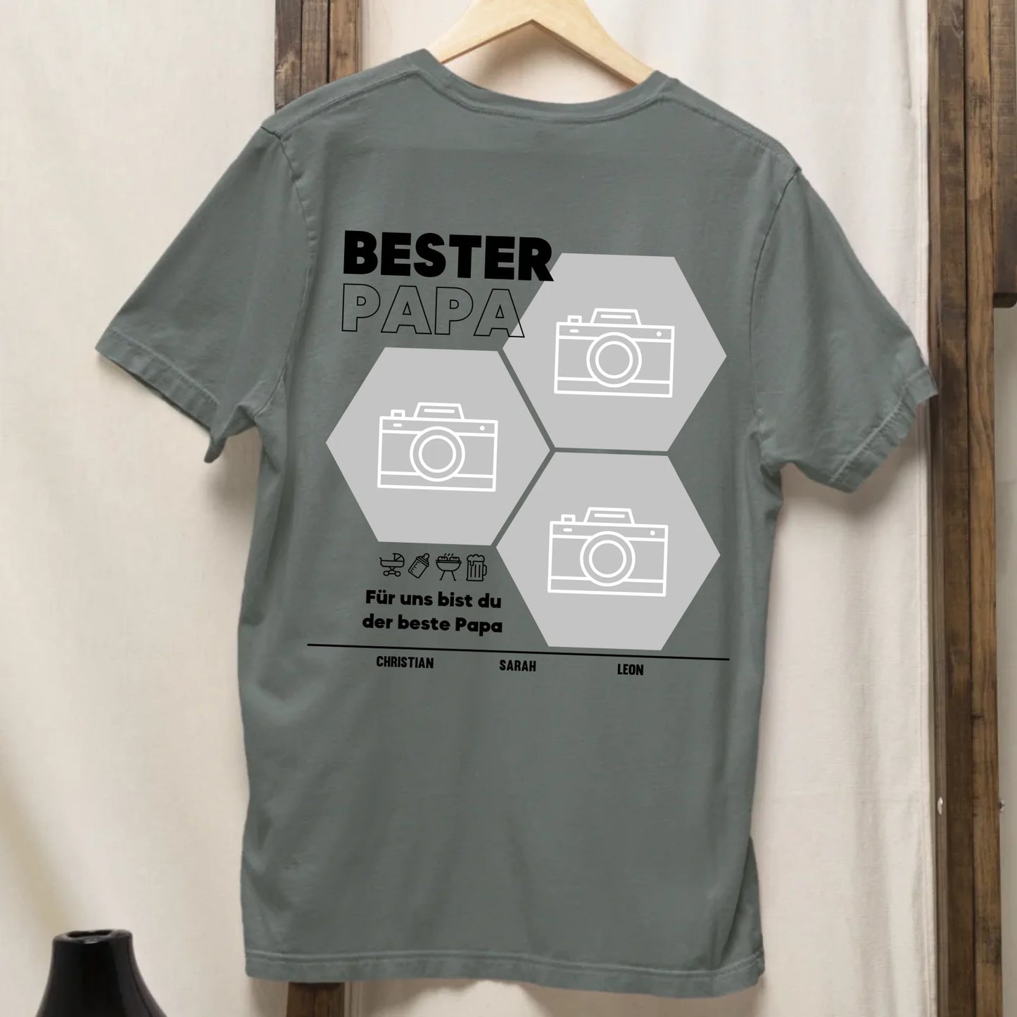 Bester Papa Wabe - Bio Herren Shirt *personalisierbar mit Fotos* Creator T-Shirt 2.0 ST ST BACK ONLY Green Bay