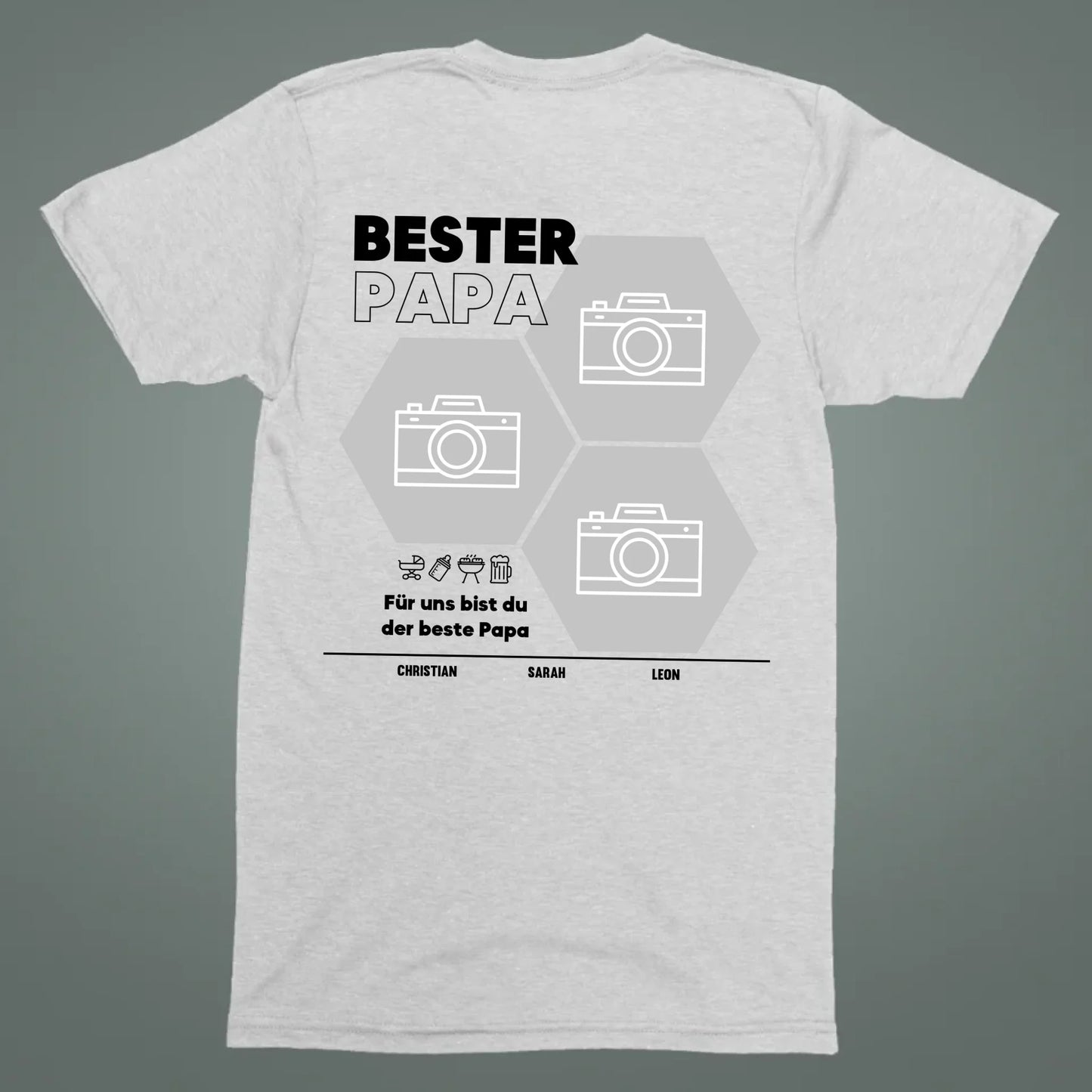 Bester Papa Wabe - Bio Herren Shirt *personalisierbar mit Fotos* Creator T-Shirt 2.0 ST ST BACK ONLY Heather-Grey