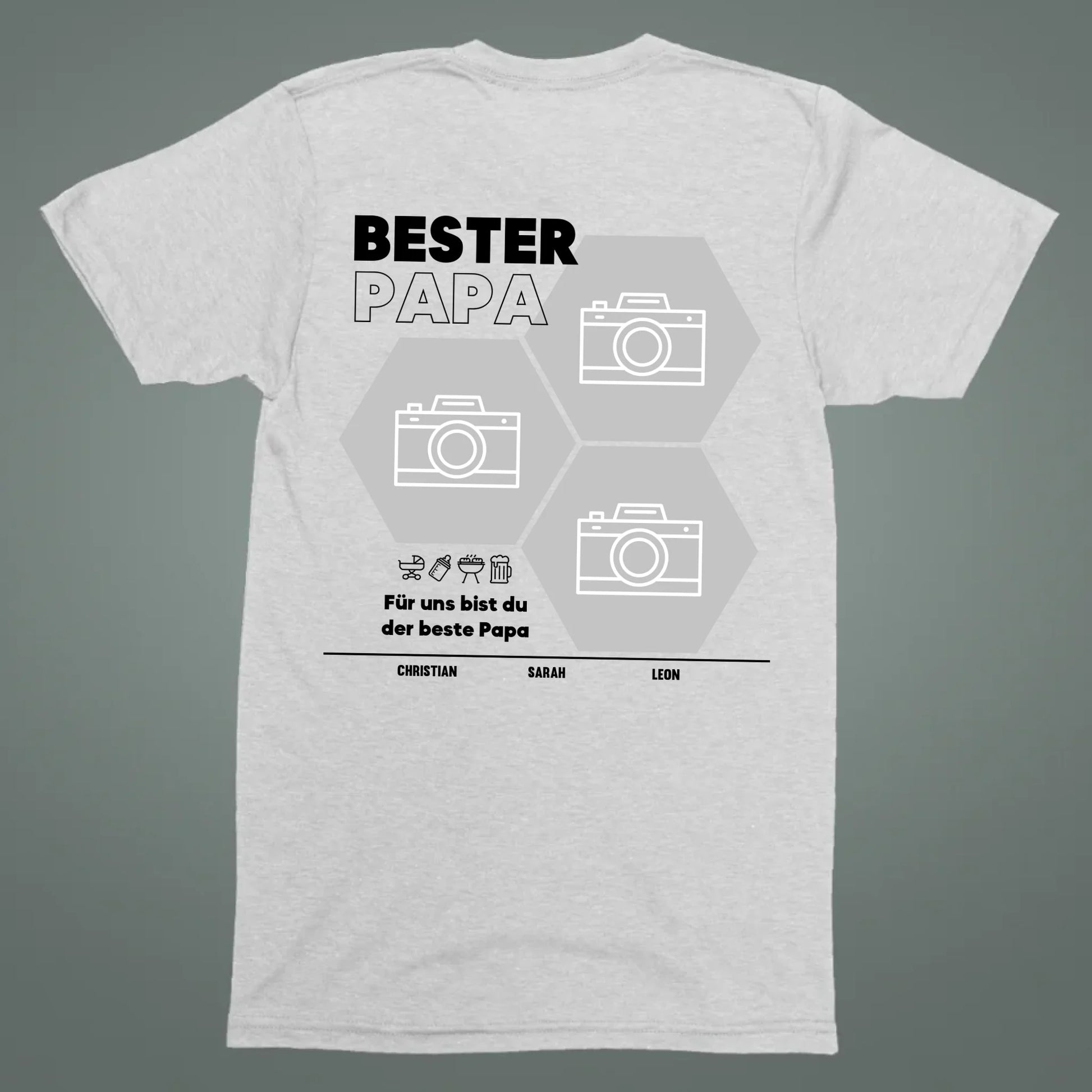 Bester Papa Wabe - Bio Herren Shirt *personalisierbar mit Fotos* Creator T-Shirt 2.0 ST ST BACK ONLY Heather-Grey