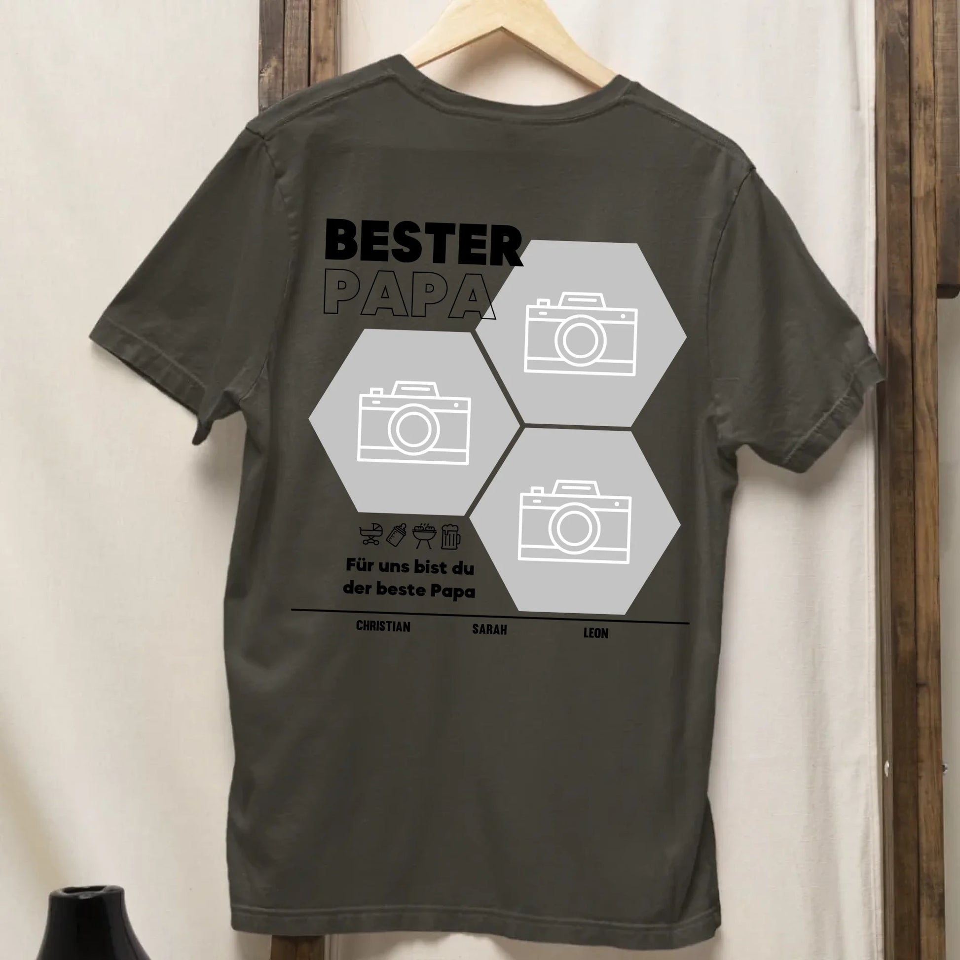 Bester Papa Wabe - Bio Herren Shirt *personalisierbar mit Fotos* Creator T-Shirt 2.0 ST ST BACK ONLY Khaki