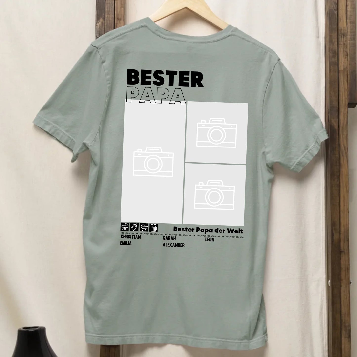 Bester Papa - Bio Herren Shirt *personalisierbar mit Fotos* Creator T-Shirt 2.0 ST ST BACK ONLY Aloe